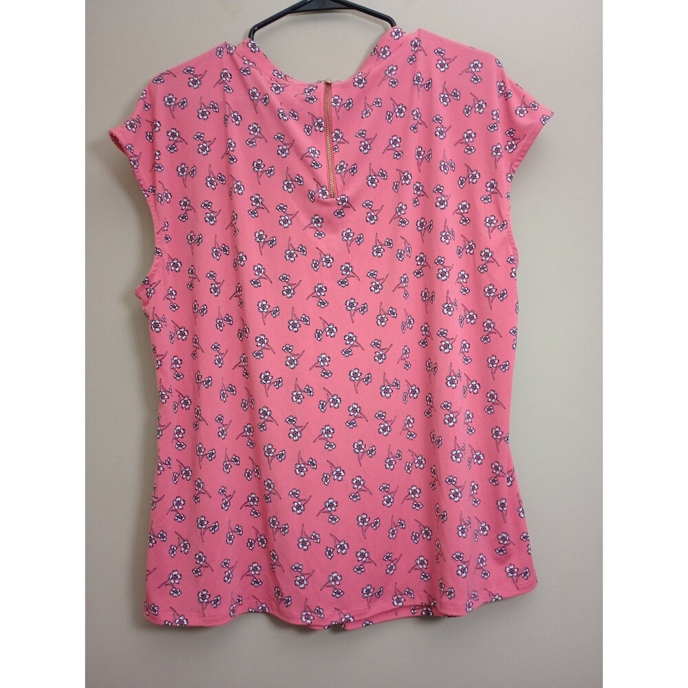 Liz Claiborne Pink Floral Blouse Cap Sleeve Zip Back Size XXL - Picture 2 of 7